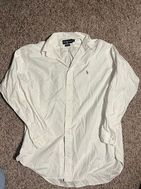 Two Ralph Lauren Men’s Yarmouth Shirts - White Cotton, Lavender Cotton Oxford